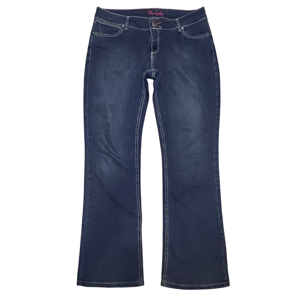 Wrangler Cash Ultimate Riding Jeans Dark‎ Wash Pink Stitch Bootcut Size 11/12x34